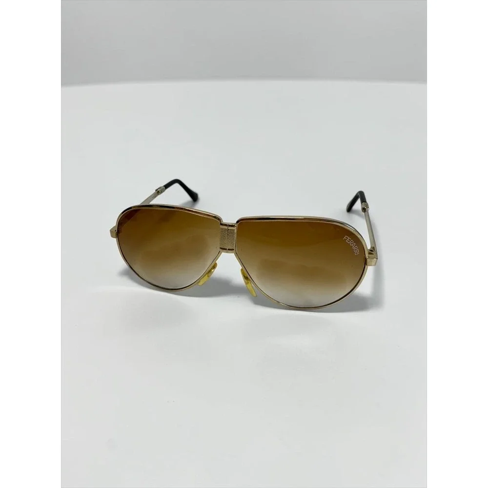 Ferrari Folding Aviator Sunglasses Mens Gold Brown Gradient Vintage Case